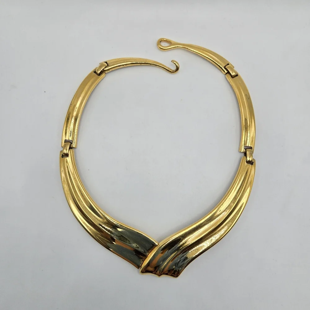 Napier Goldtone Necklace Choker Collar Modernist Statement Chunky Mogul Mobwife - Picture 3 of 7
